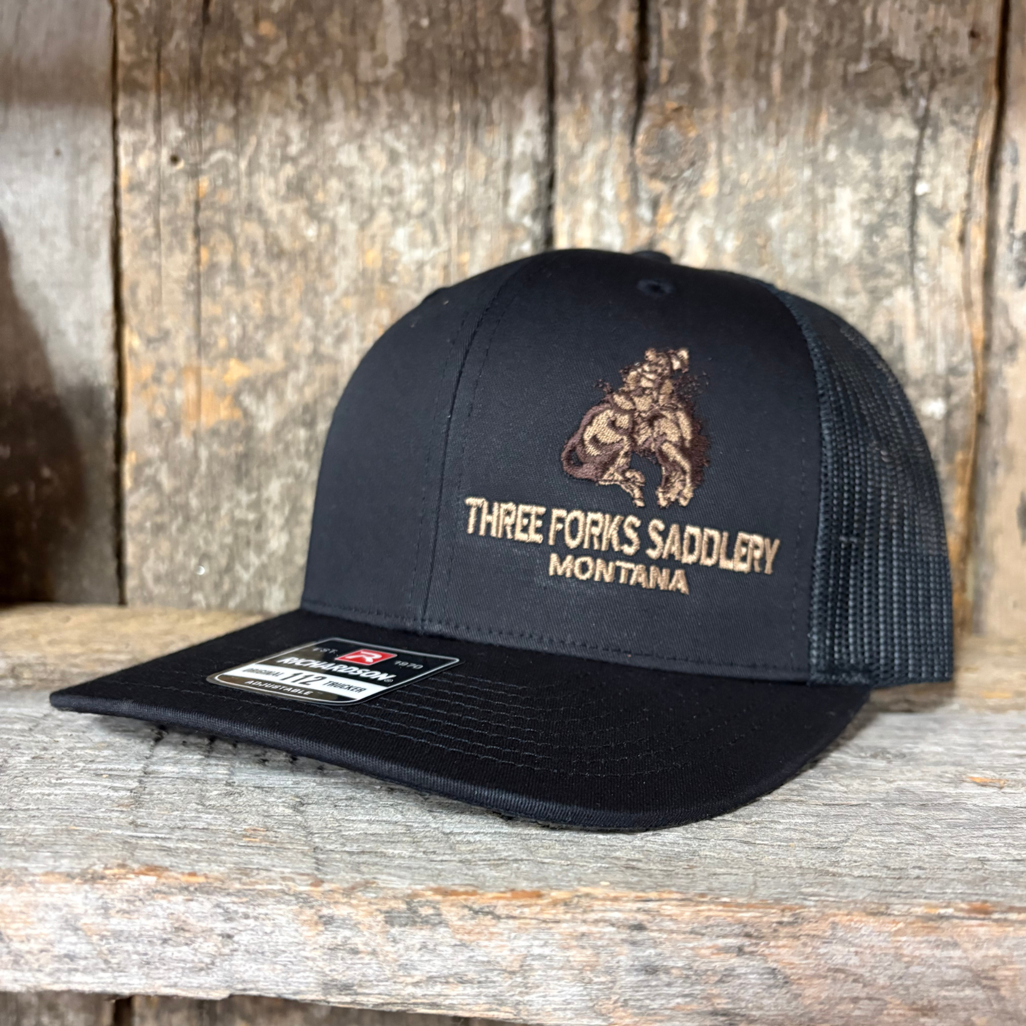 Three Forks Saddlery Richardson Trucker Cap Black With Black Mesh