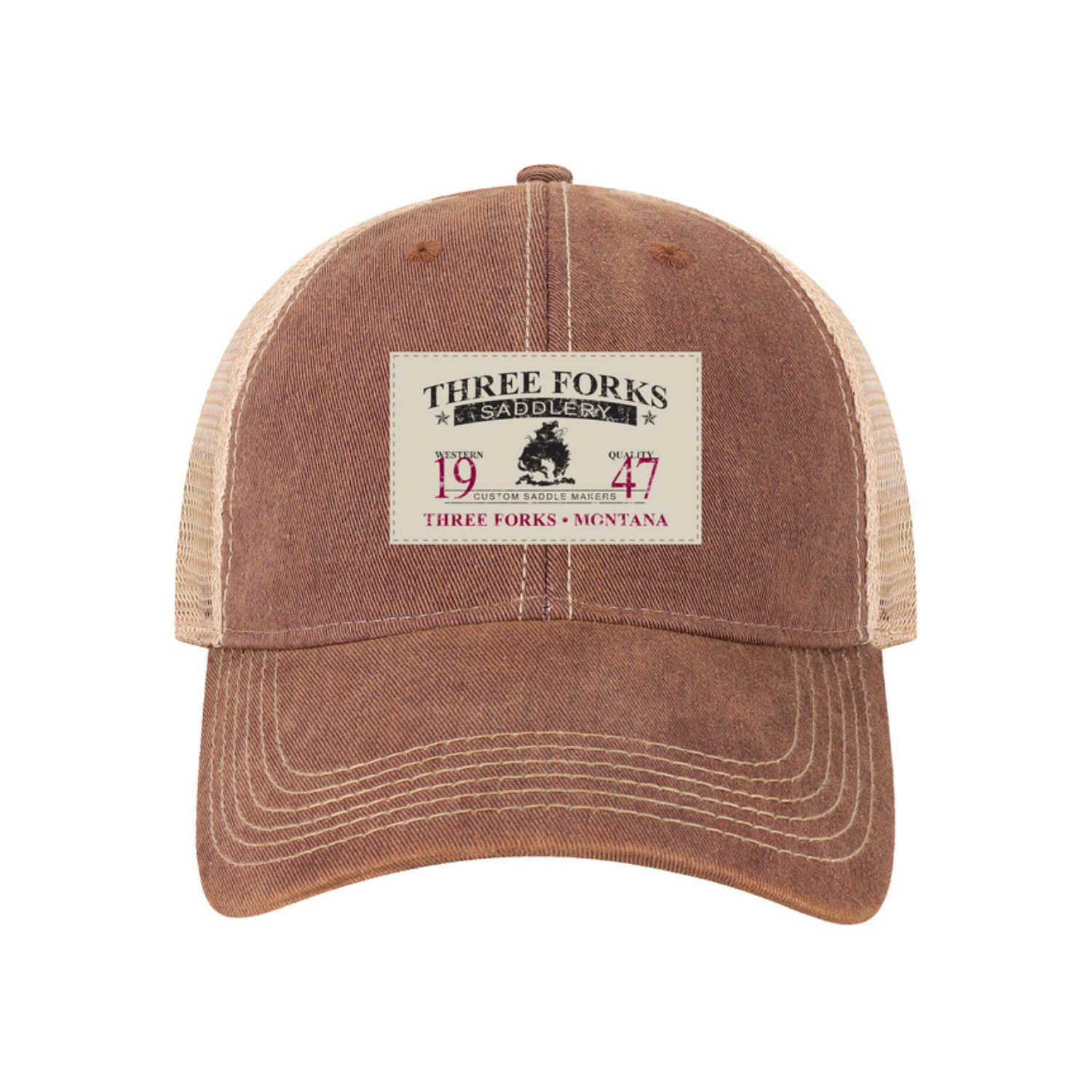 NFR Three Forks Saddlery Old Style Trucker Ballcap, Burgundy