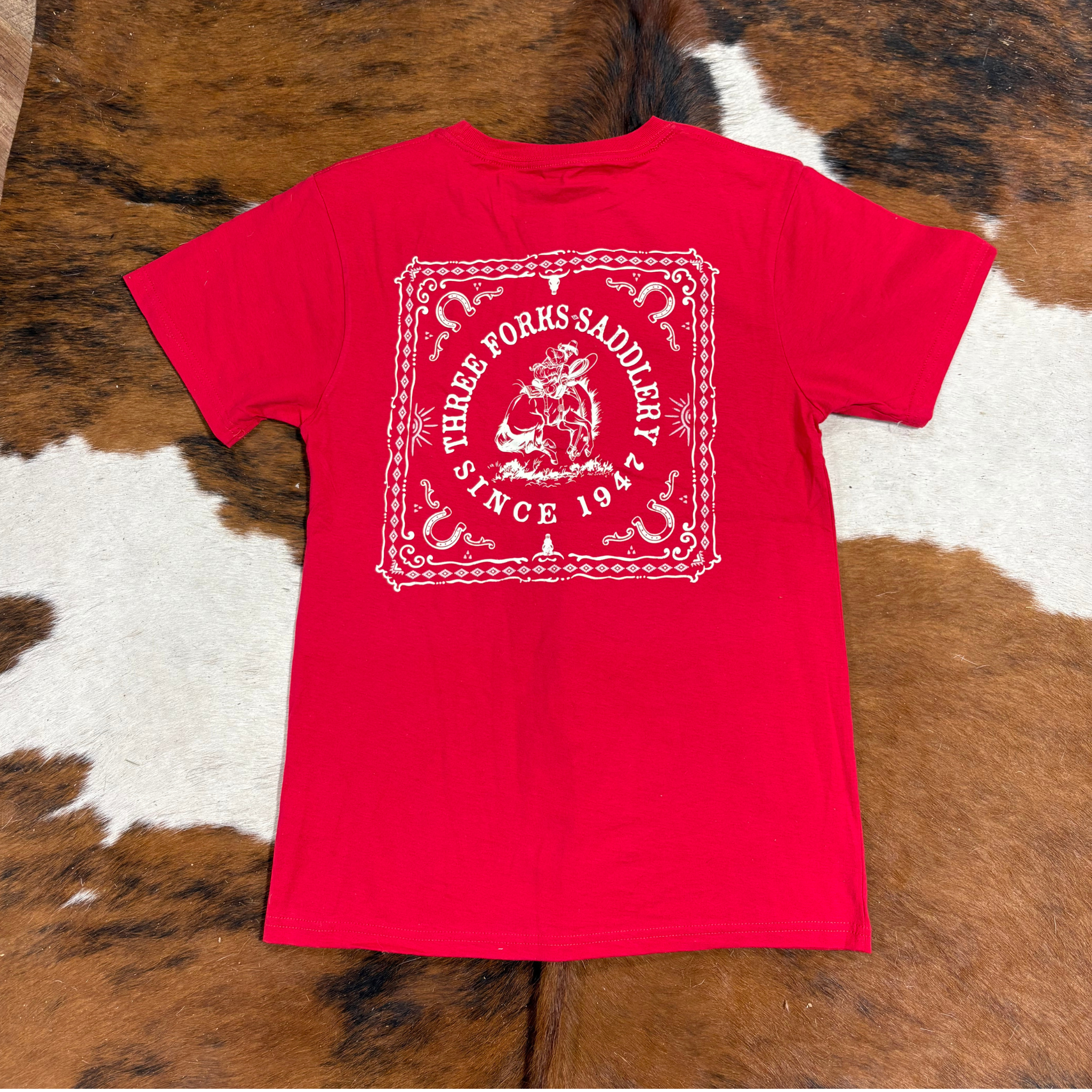 Three Forks Saddlery T-Shirt, Red