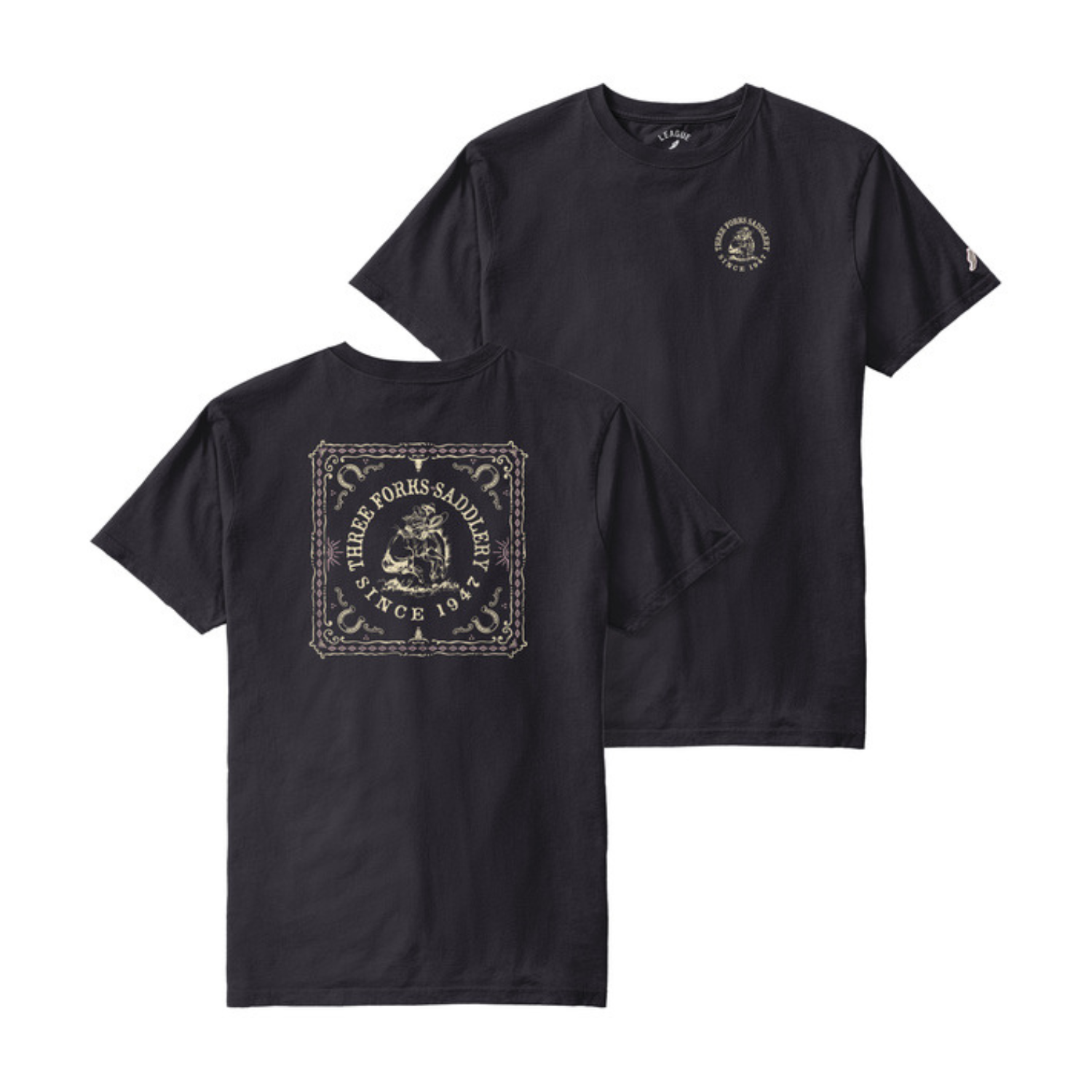 Three Forks Saddlery T-Shirt, Vintage Black